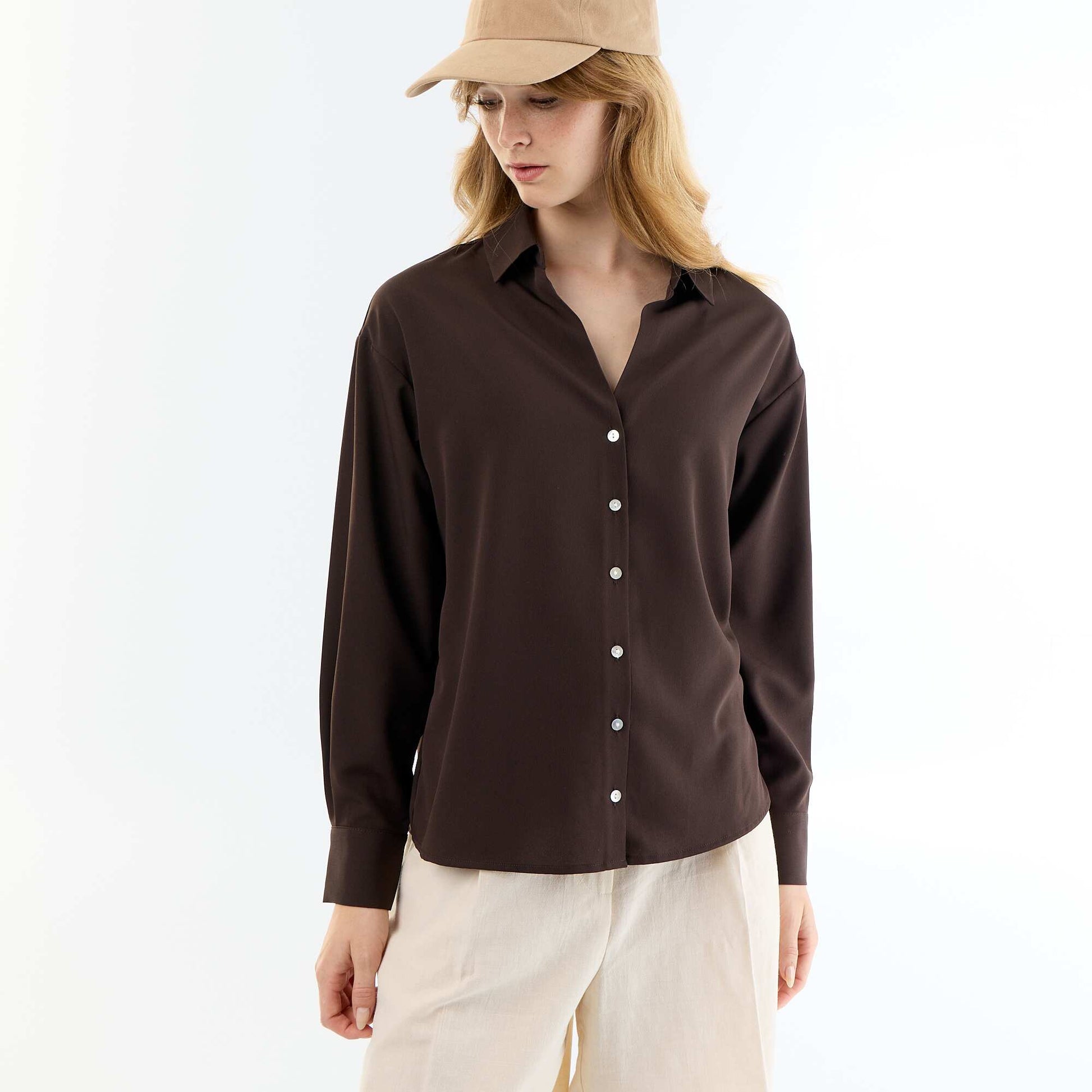 Chemisier fluide uni MARRON