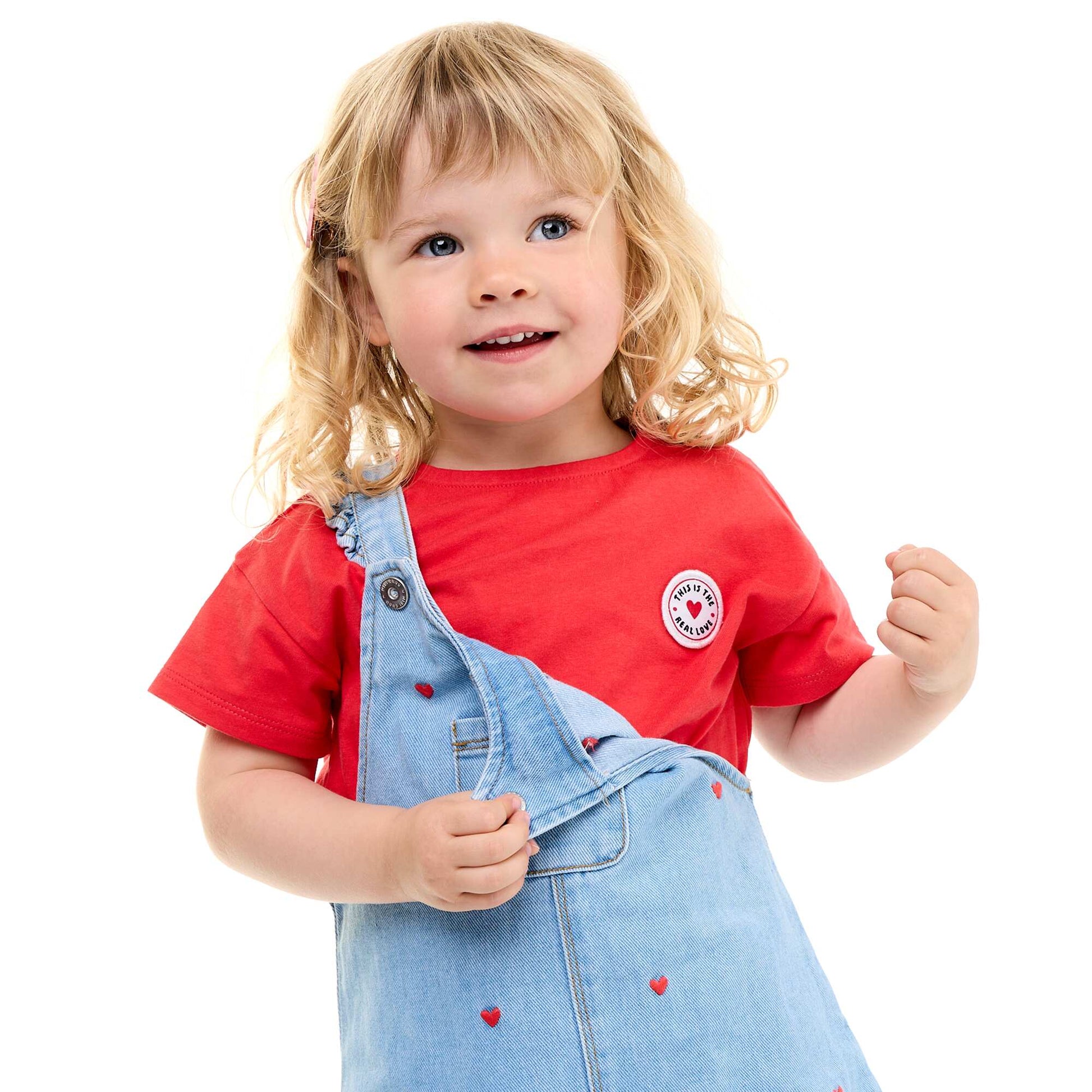 T-shirt à manches courtes avec cœur cousu ROUGE