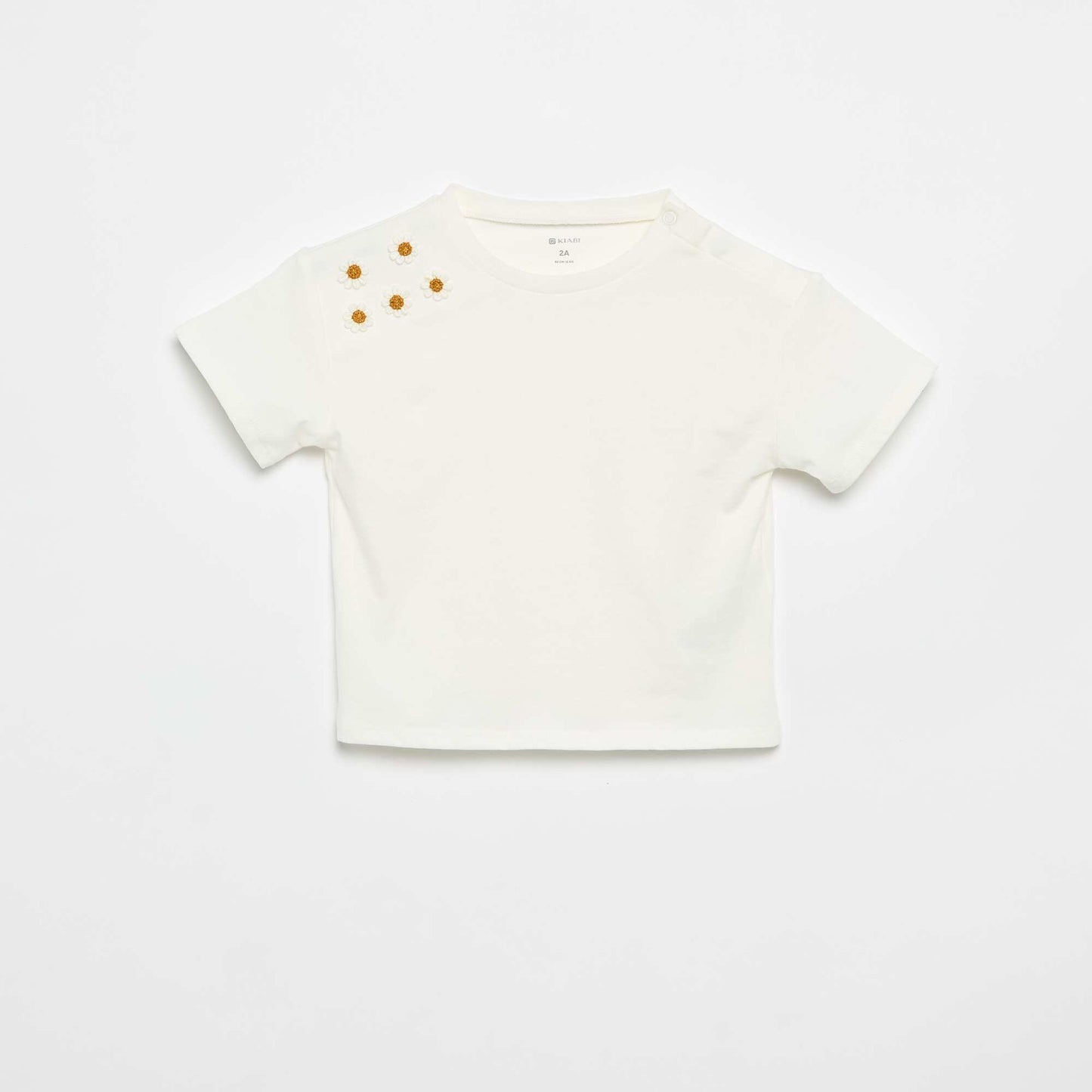 Tee-shirt à manches courtes avec fleurs sur l'épaule BLANC