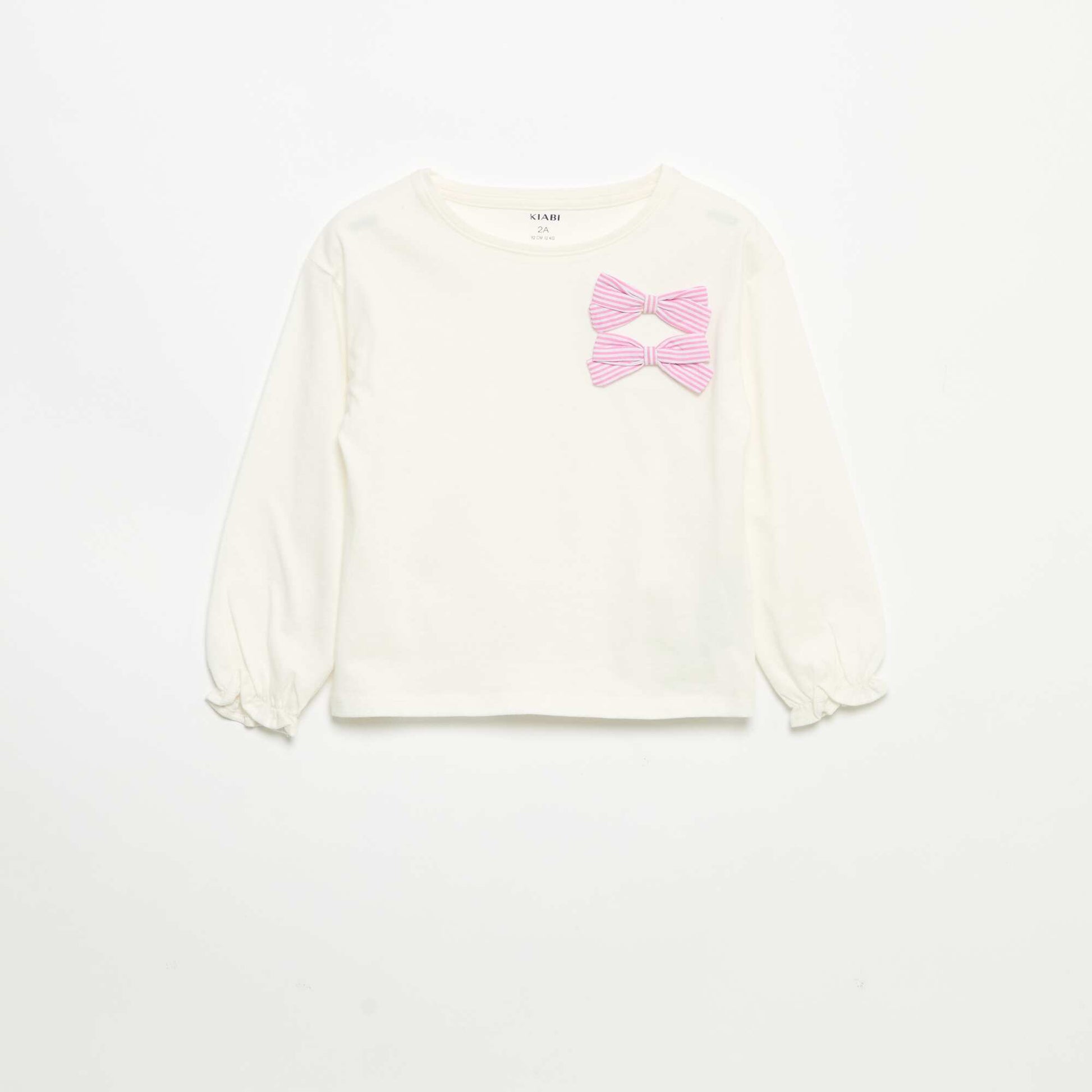T-shirt avec nœuds décoratifs manches longues BLANC