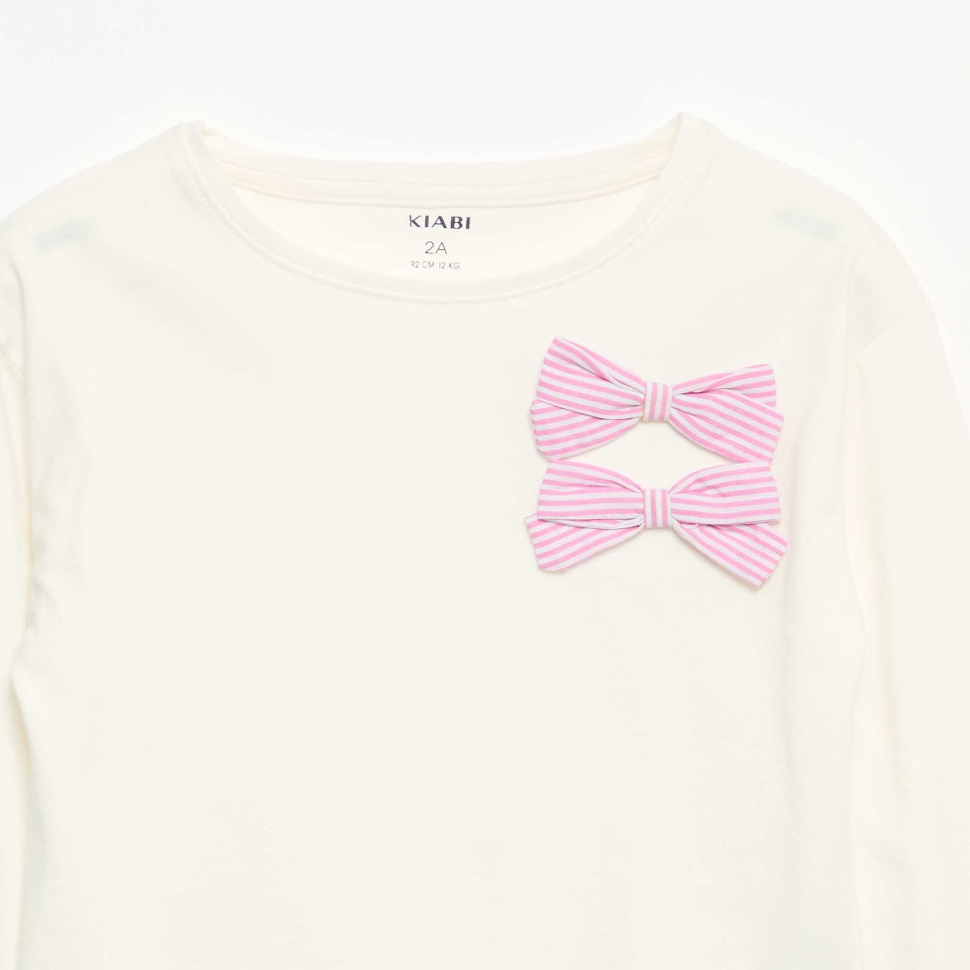 T-shirt avec nœuds décoratifs manches longues BLANC