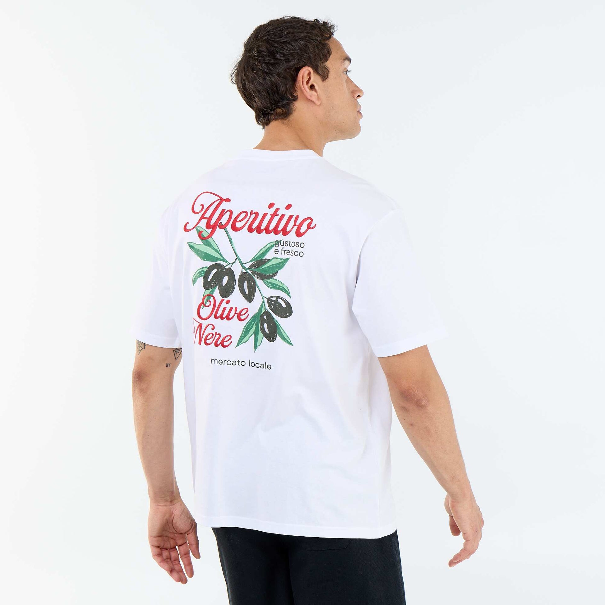T-shirt à manches courtes avec imprimés et broderies recto/verso BLANC