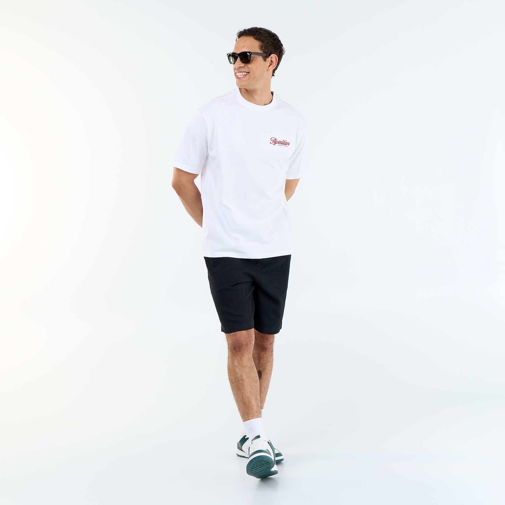 T-shirt à manches courtes avec imprimés et broderies recto/verso BLANC