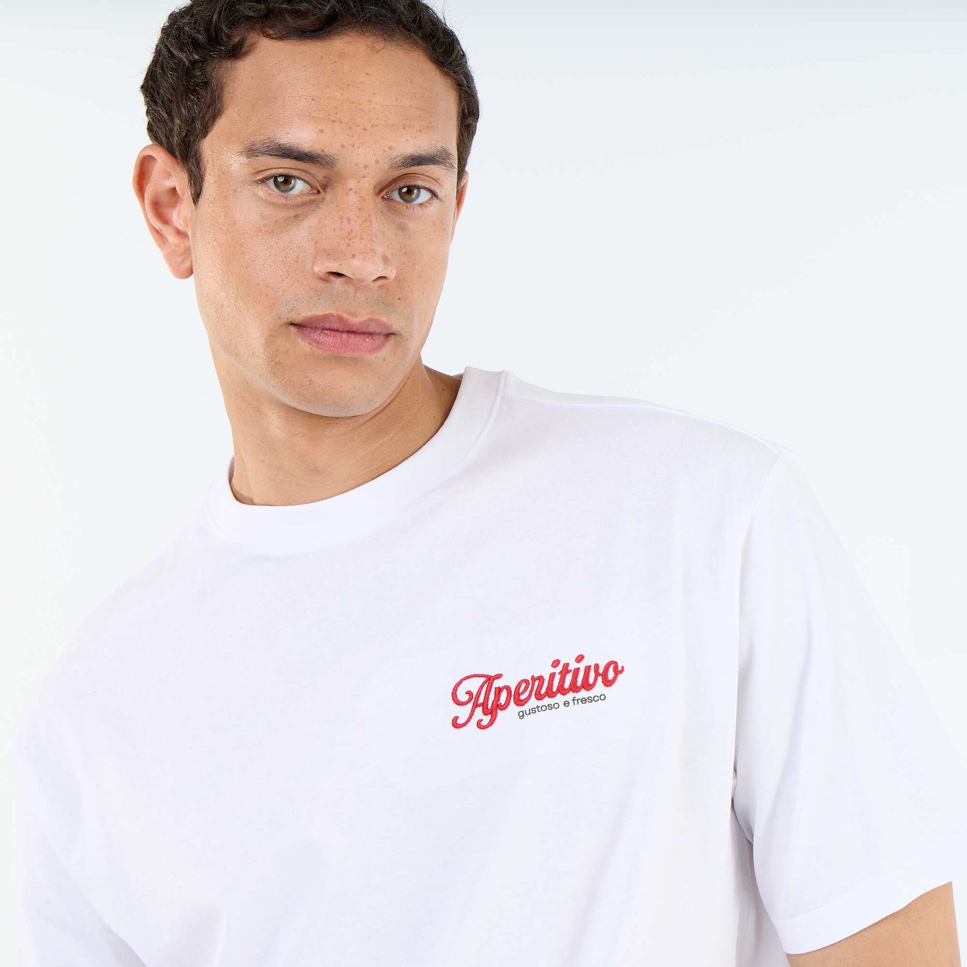 T-shirt à manches courtes avec imprimés et broderies recto/verso BLANC