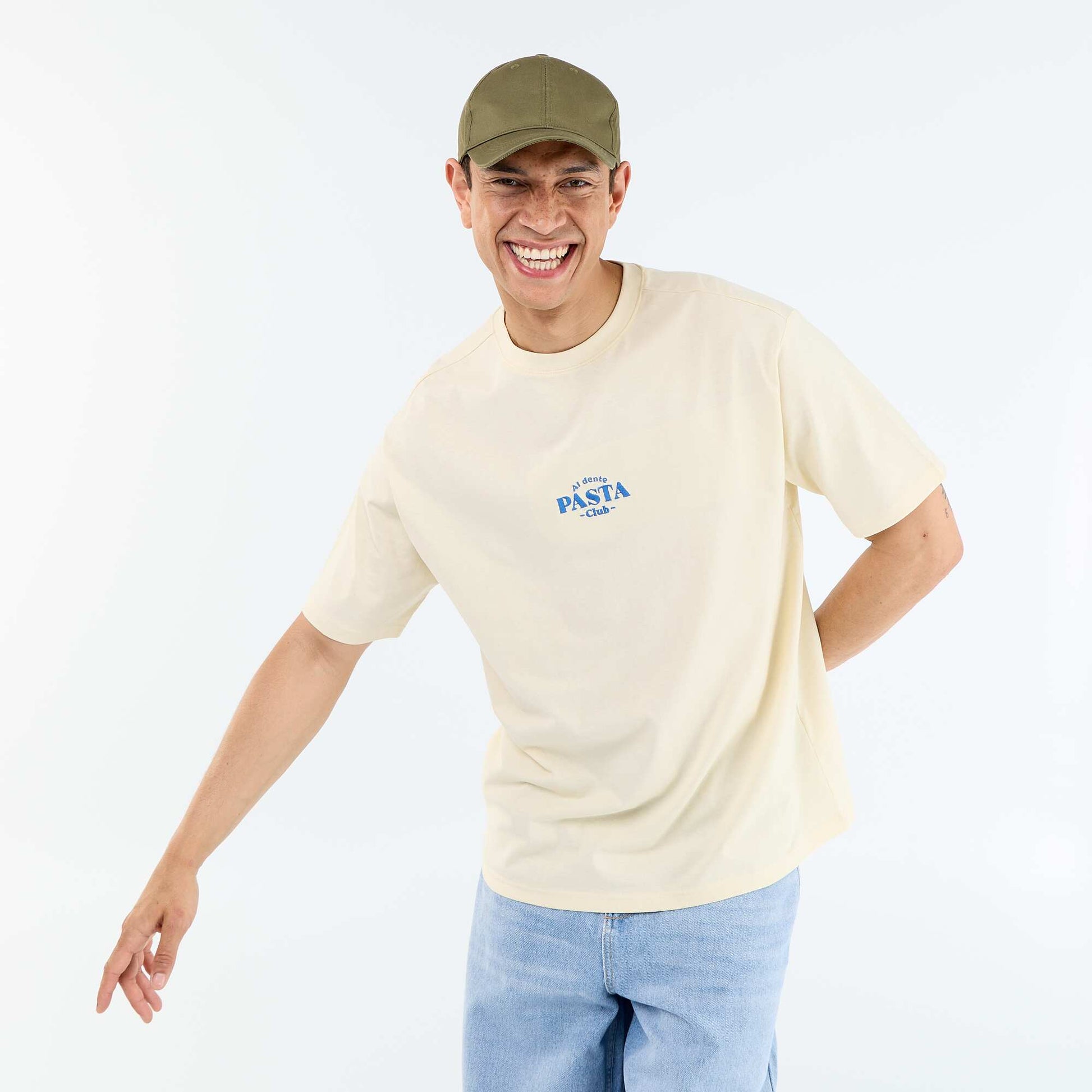 T-shirt à manches courtes avec imprimés et broderies recto/verso JAUNE
