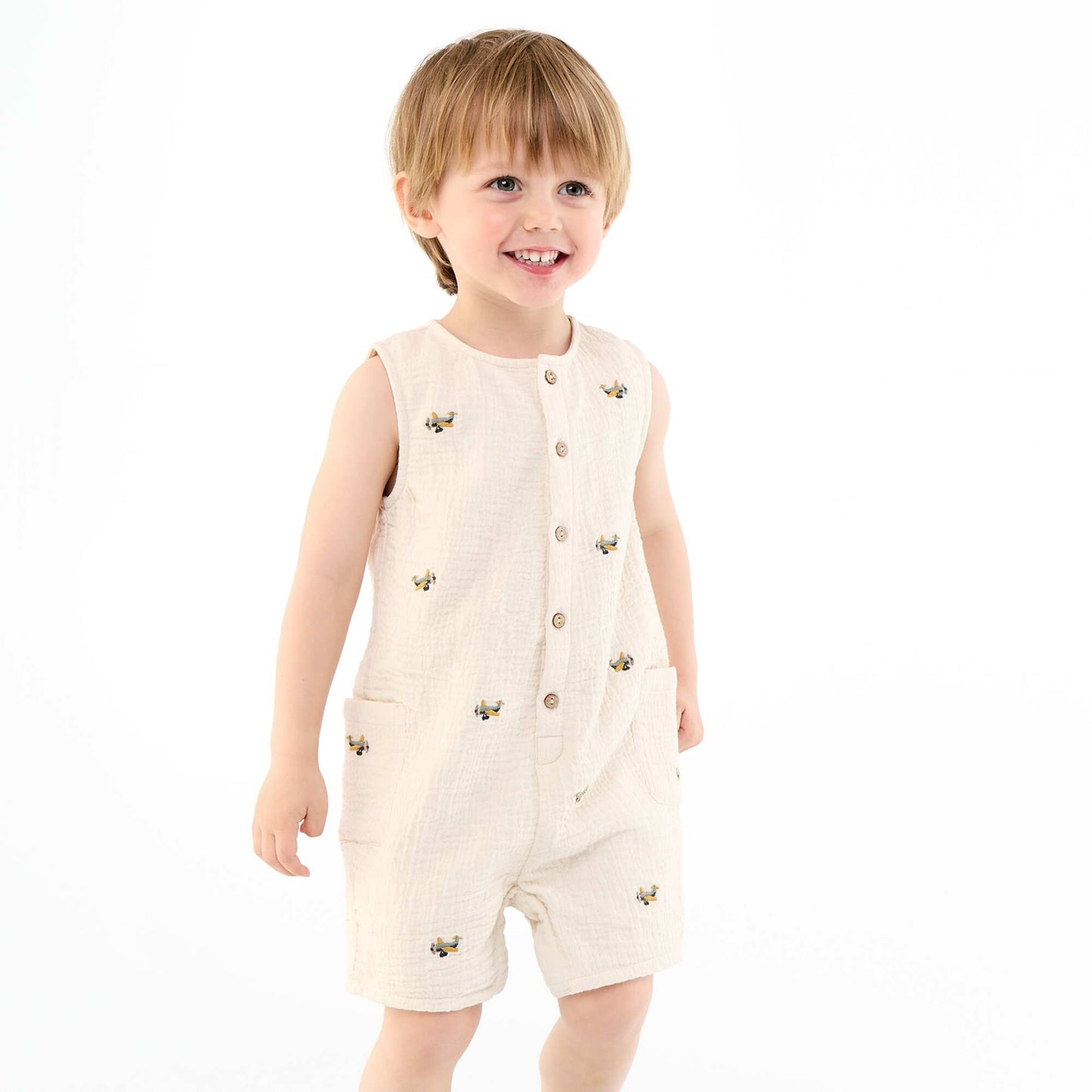 Barboteuse sans manches en gaze de coton BEIGE