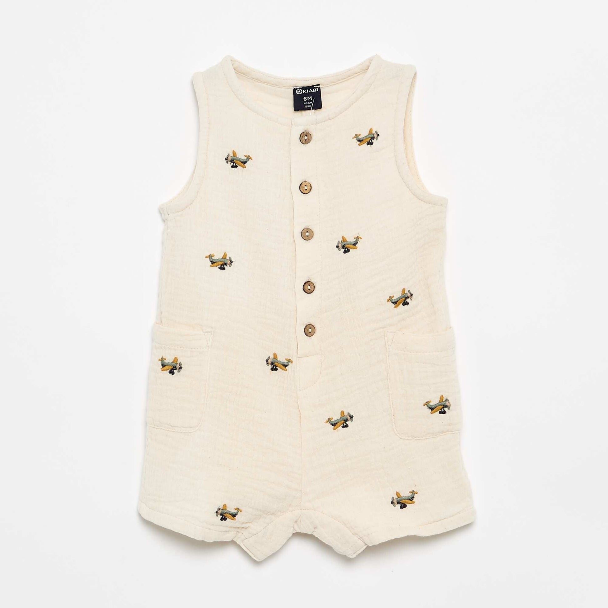 Barboteuse sans manches en gaze de coton BEIGE