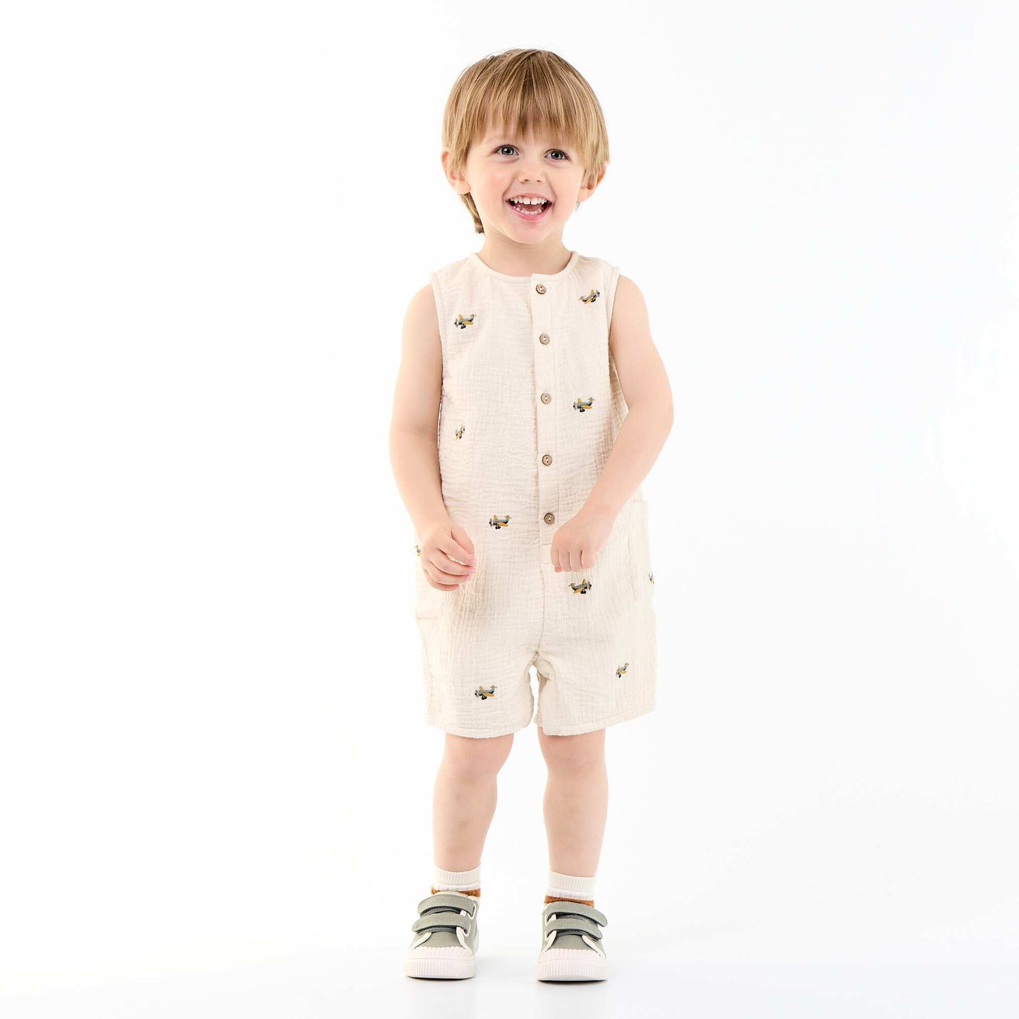 Barboteuse sans manches en gaze de coton BEIGE