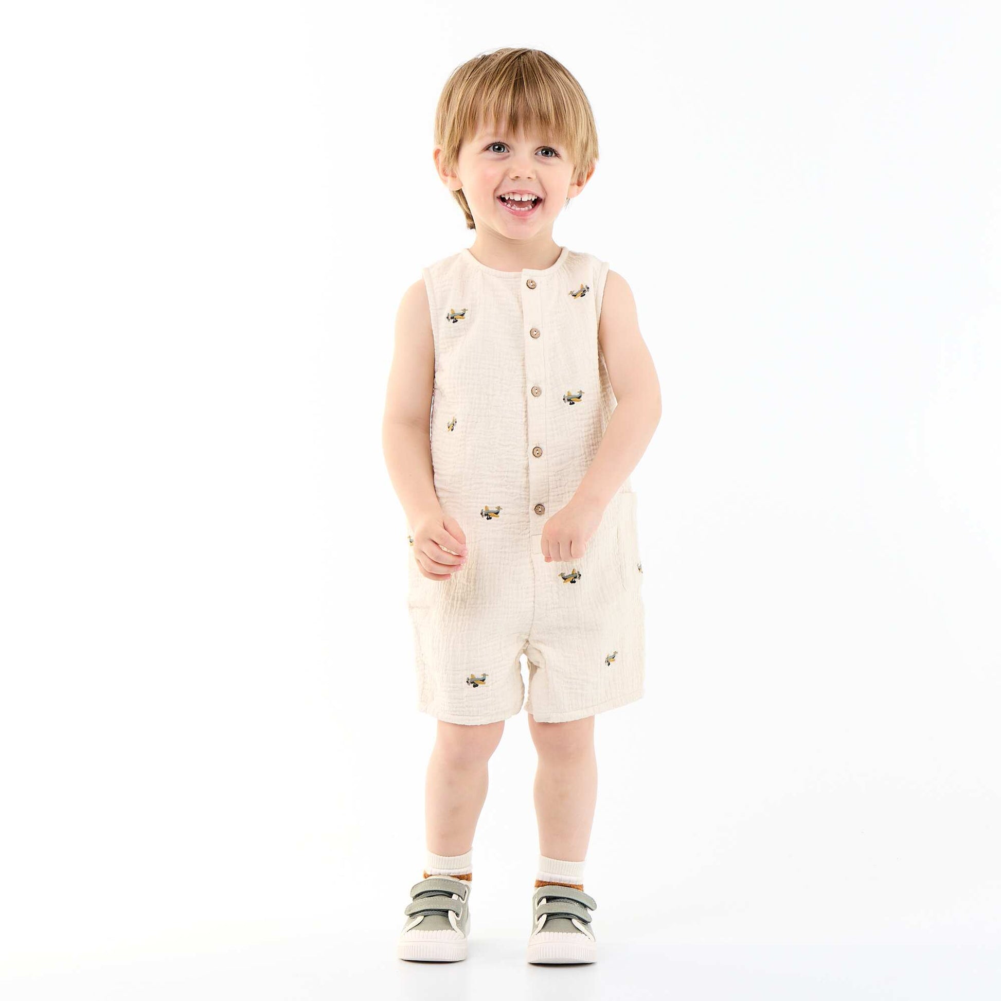 Barboteuse sans manches en gaze de coton BEIGE