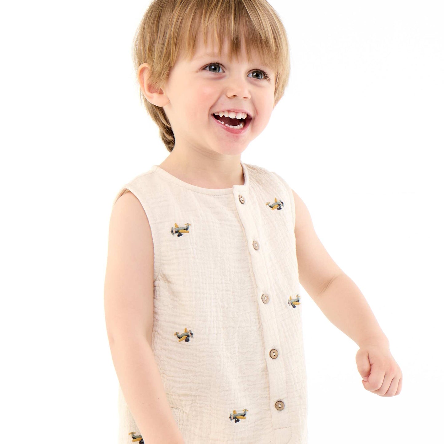 Barboteuse sans manches en gaze de coton BEIGE