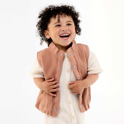 Gilet sans manches en double gaze de coton MARRON