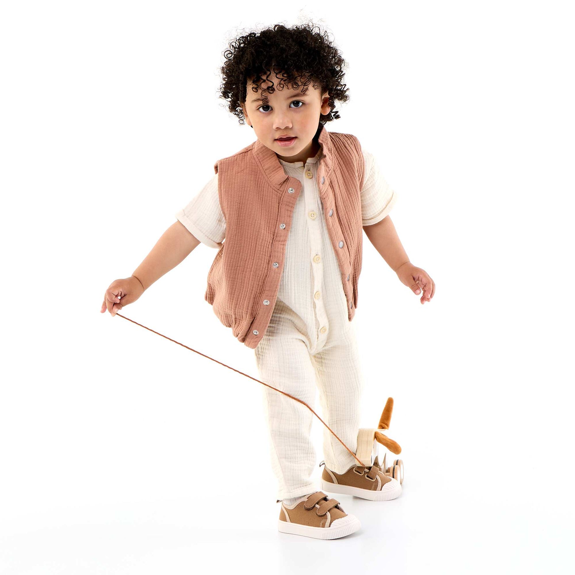 Gilet sans manches en double gaze de coton MARRON