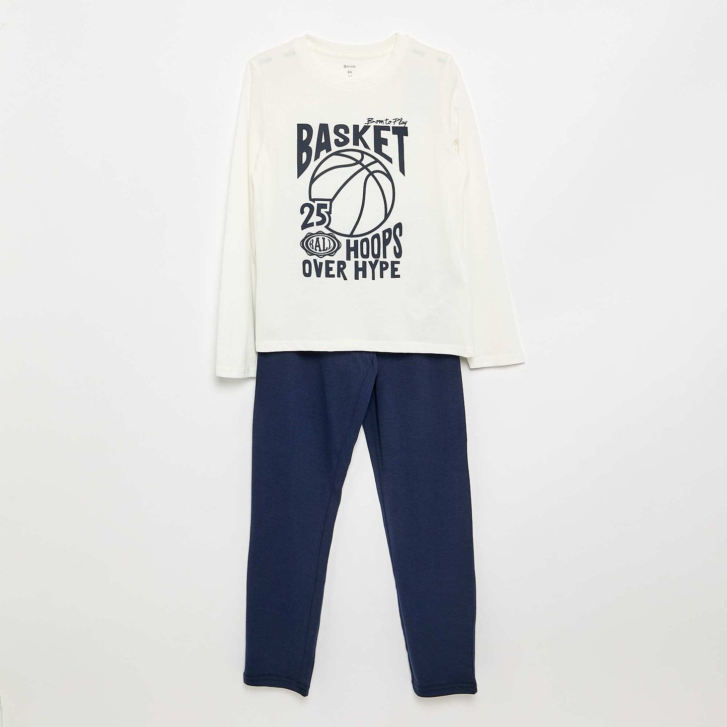 Pyjama 2 pièces - T-shirt à manches longues + pantalon BLANC