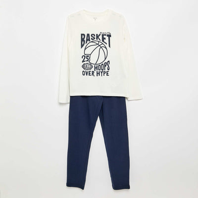 Pyjama 2 pièces - T-shirt à manches longues + pantalon BLANC