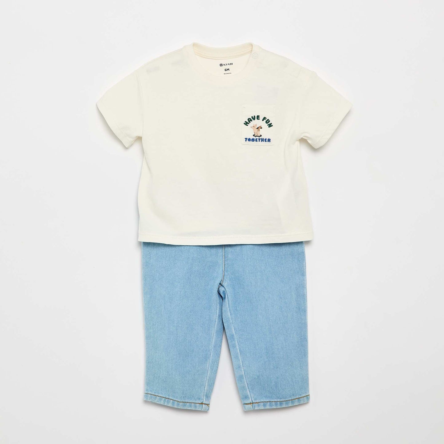 Ensemble t-shirt + pantalon denim - 2 pièces BLANC