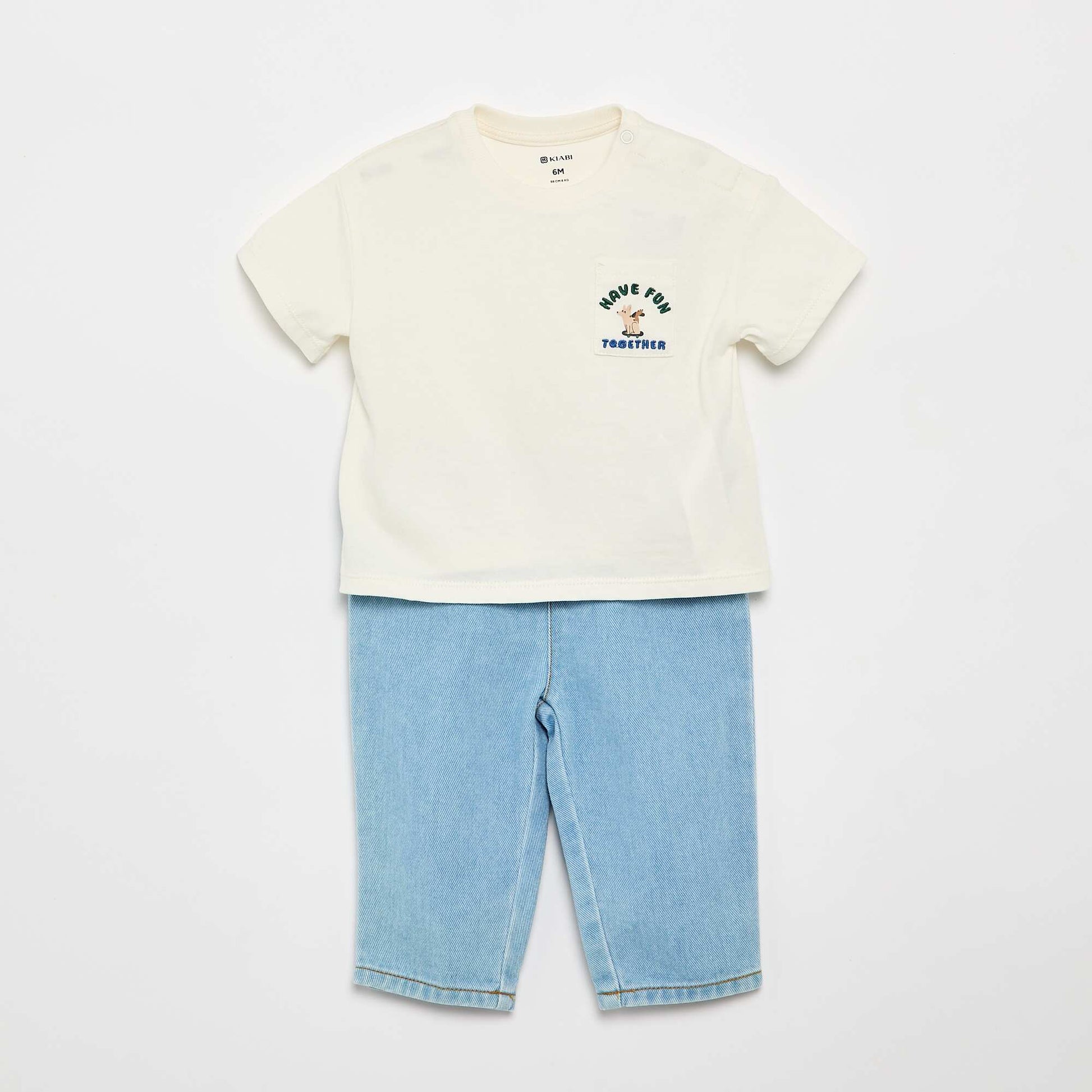 Ensemble t-shirt + pantalon denim - 2 pièces BLANC
