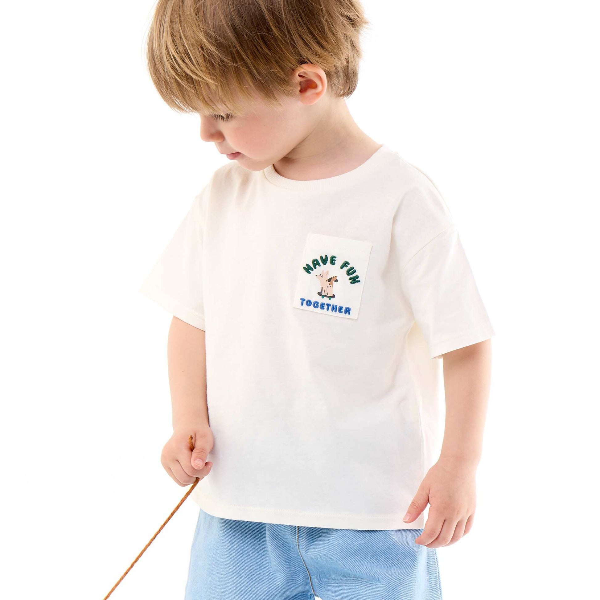 Ensemble t-shirt + pantalon denim - 2 pièces BLANC