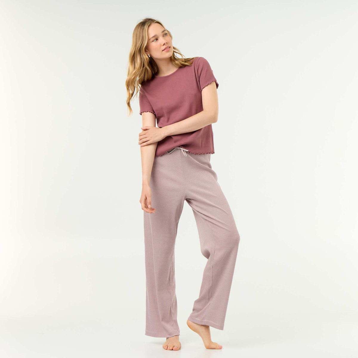 Pantalon de pyjama en maille côtelée MARRON CLAIR