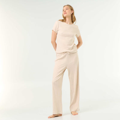 Pantalon de pyjama en maille côtelée BEIGE