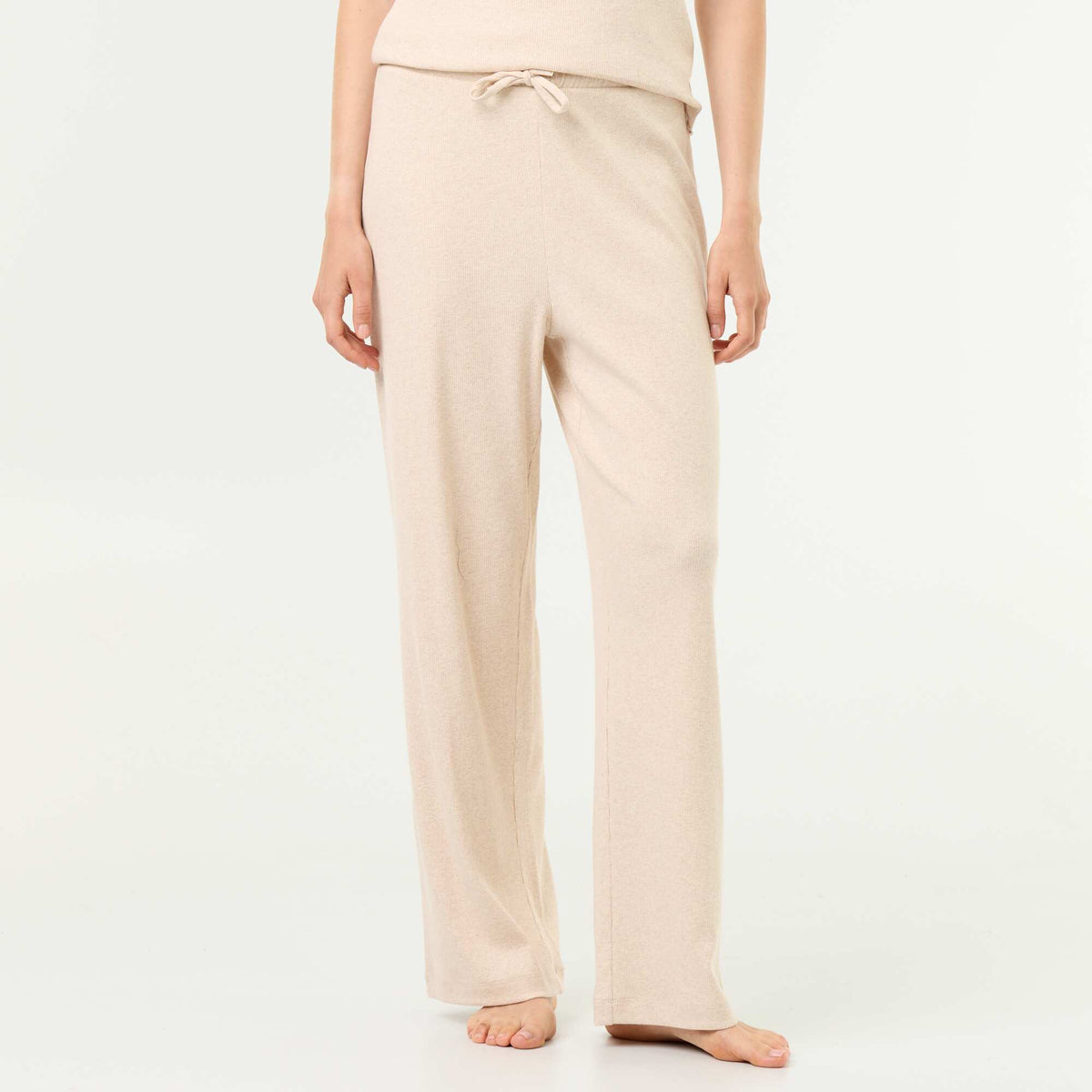 Pantalon de pyjama en maille côtelée BEIGE