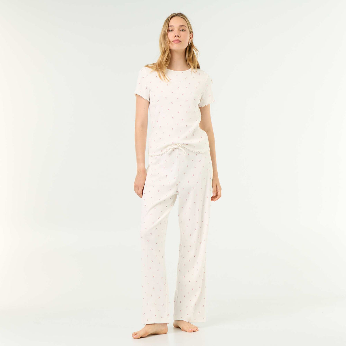 Pantalon de pyjama en maille côtelée BLANC