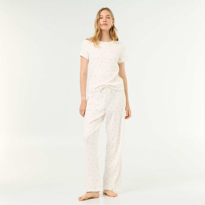 Pantalon de pyjama en maille côtelée BLANC