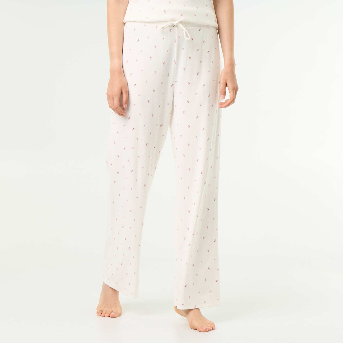 Pantalon de pyjama en maille côtelée BLANC