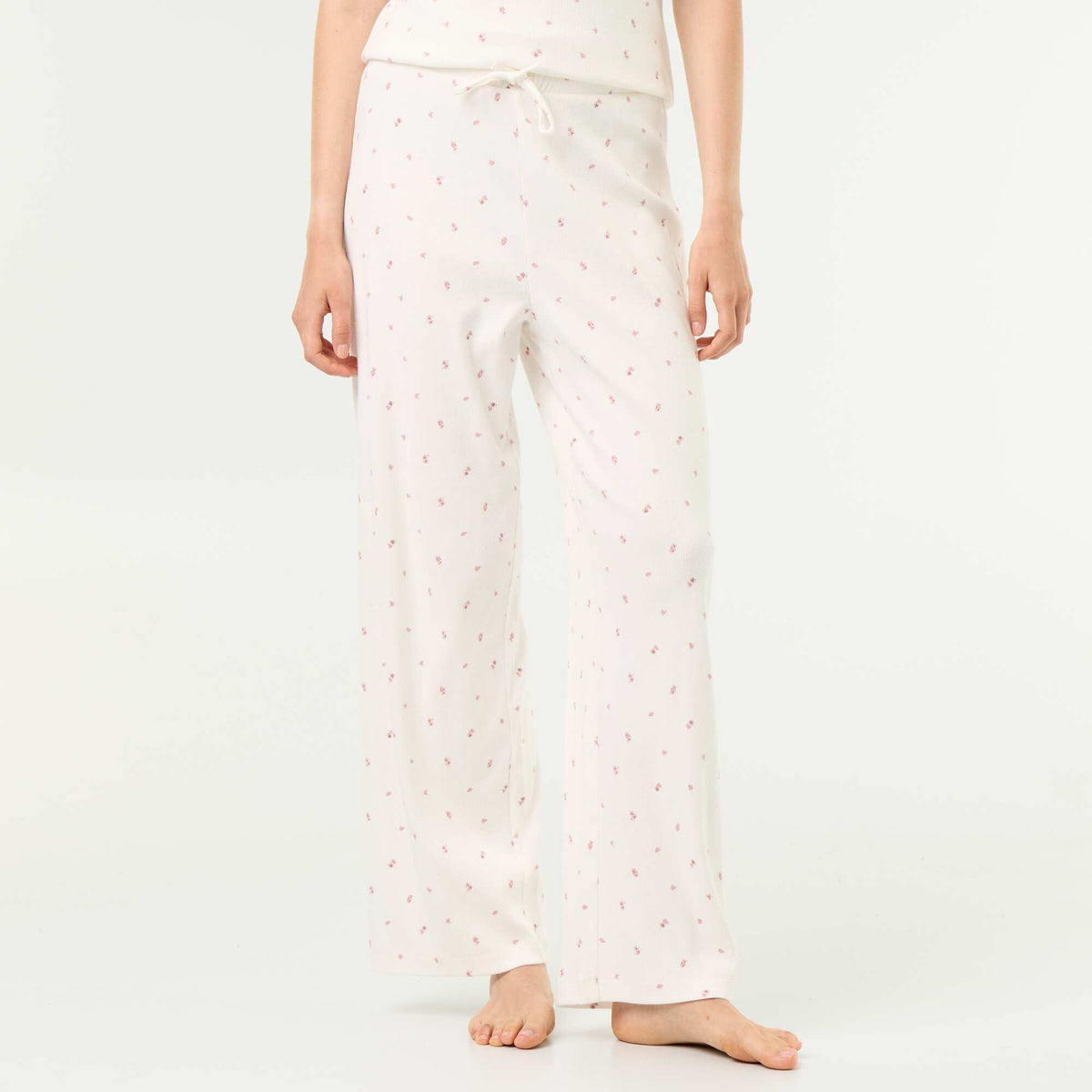 Pantalon de pyjama en maille côtelée BLANC