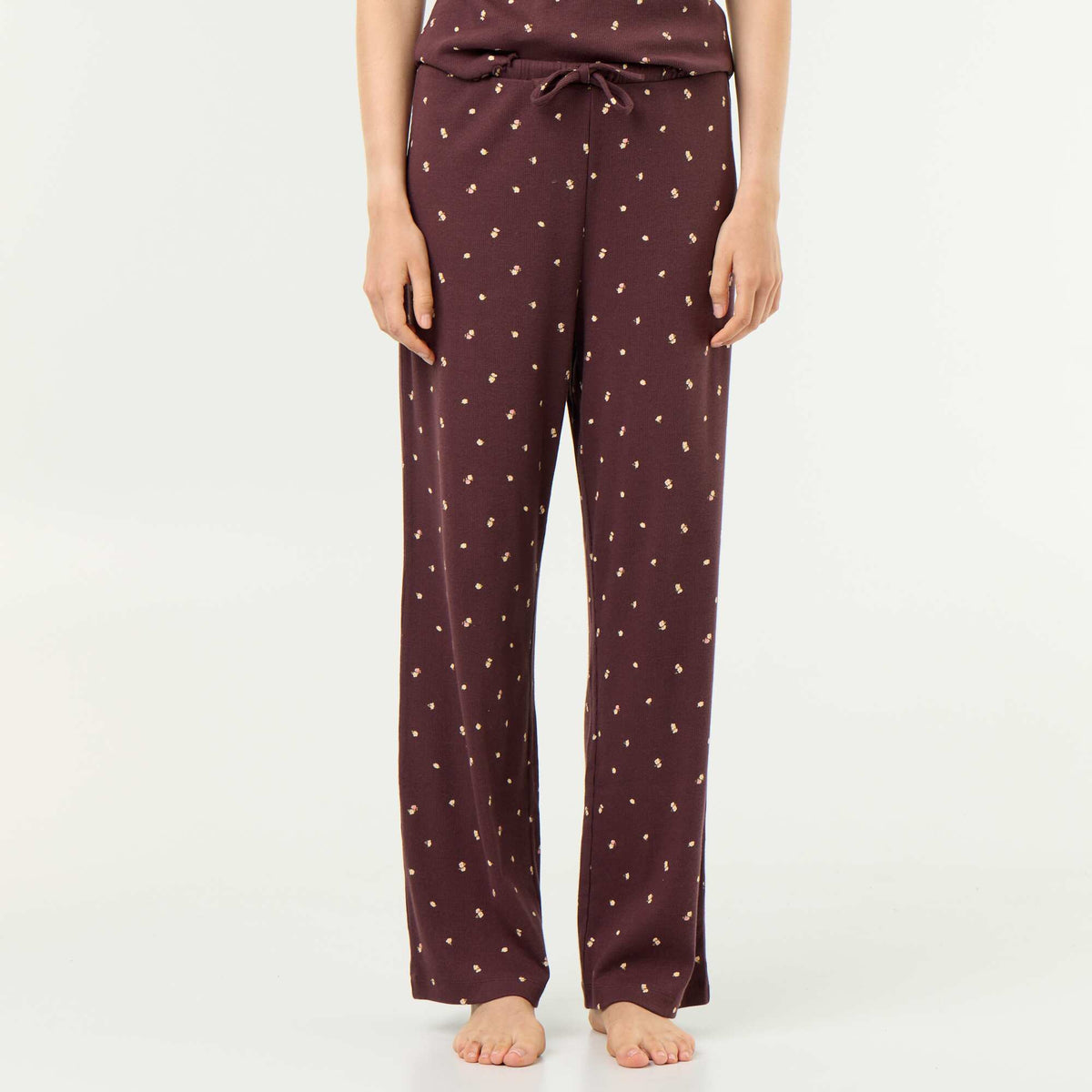 Pantalon de pyjama en maille côtelée MARRON FONCé