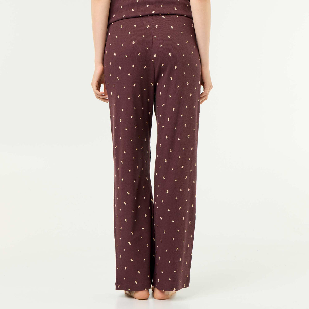 Pantalon de pyjama en maille côtelée MARRON FONCé