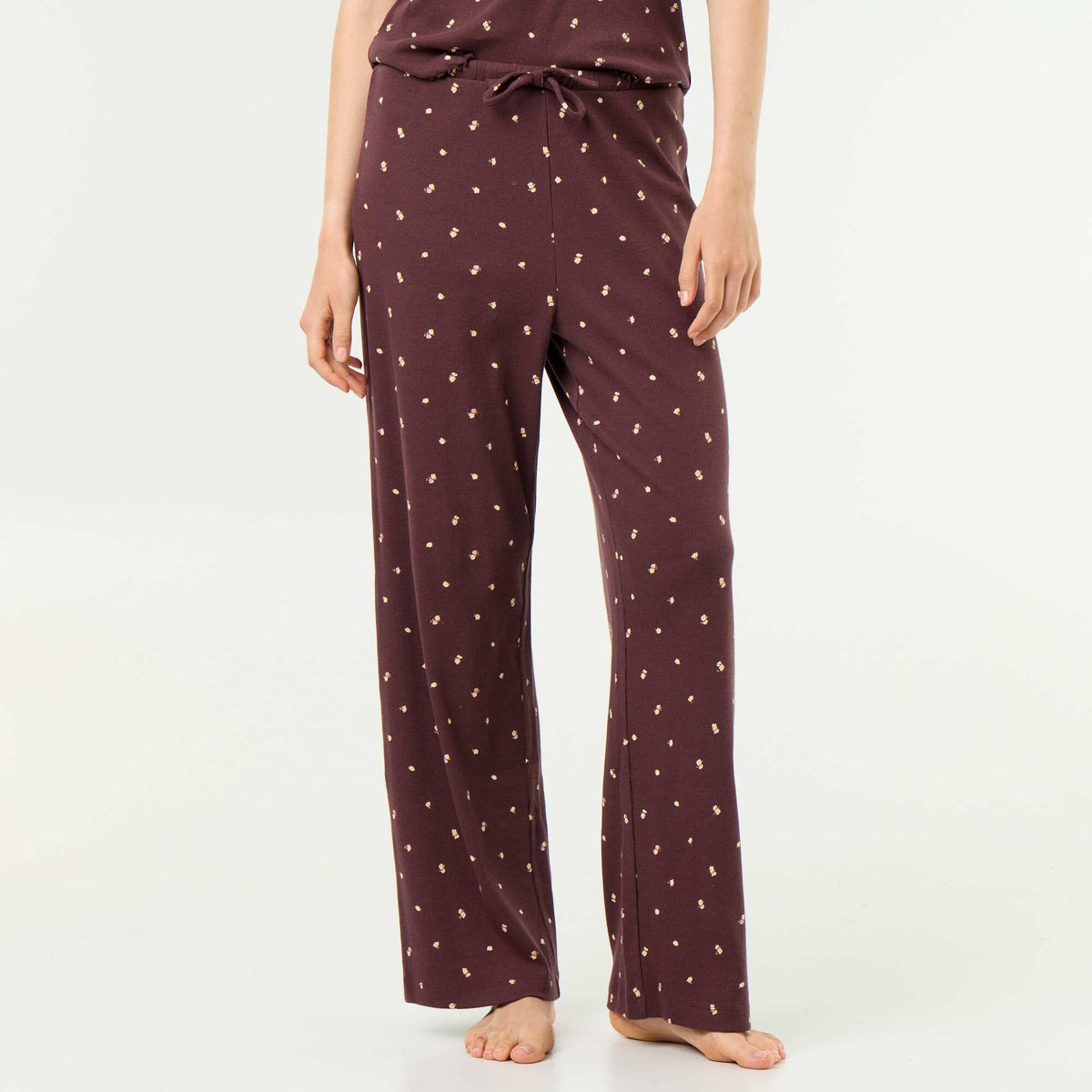 Pantalon de pyjama en maille côtelée MARRON FONCé