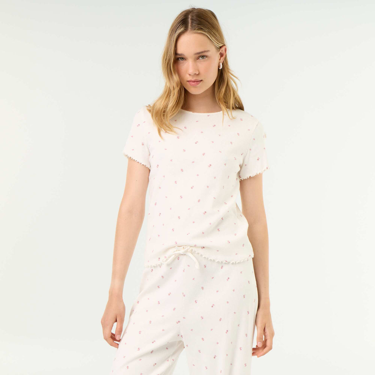 T-shirt de pyjama en maille côtelée BLANC