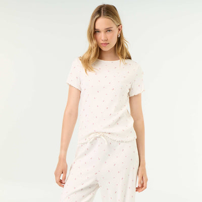 T-shirt de pyjama en maille côtelée BLANC