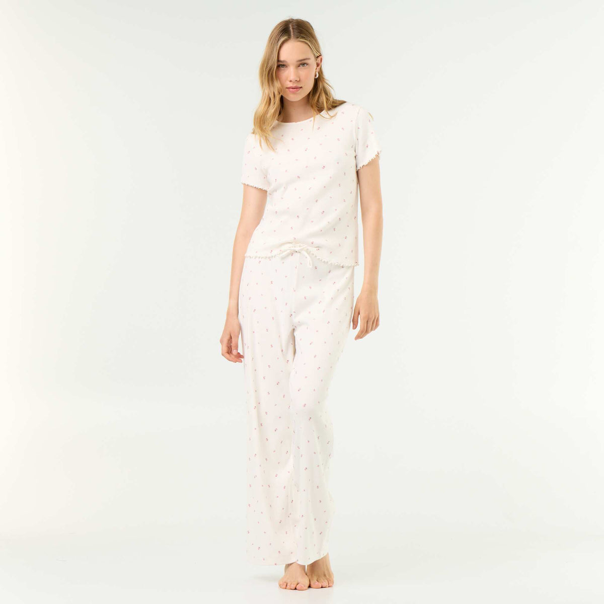 T-shirt de pyjama en maille côtelée BLANC