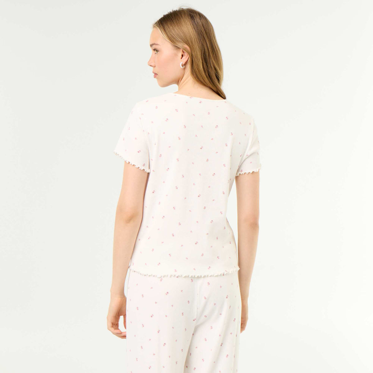 T-shirt de pyjama en maille côtelée BLANC