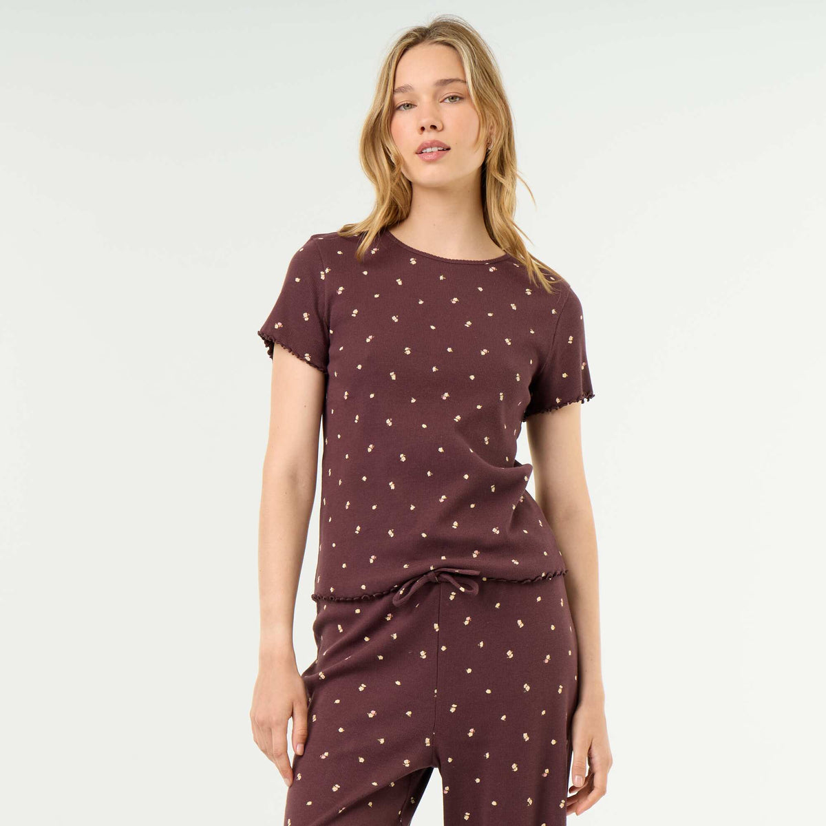 T-shirt de pyjama en maille côtelée ROUGE
