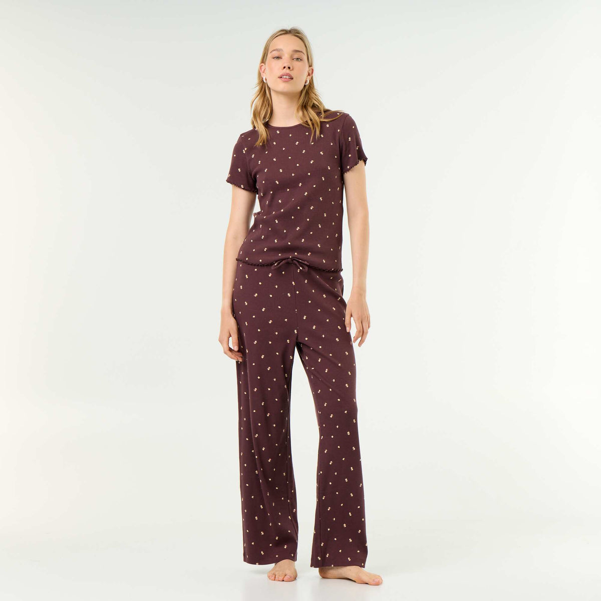 T-shirt de pyjama en maille côtelée ROUGE