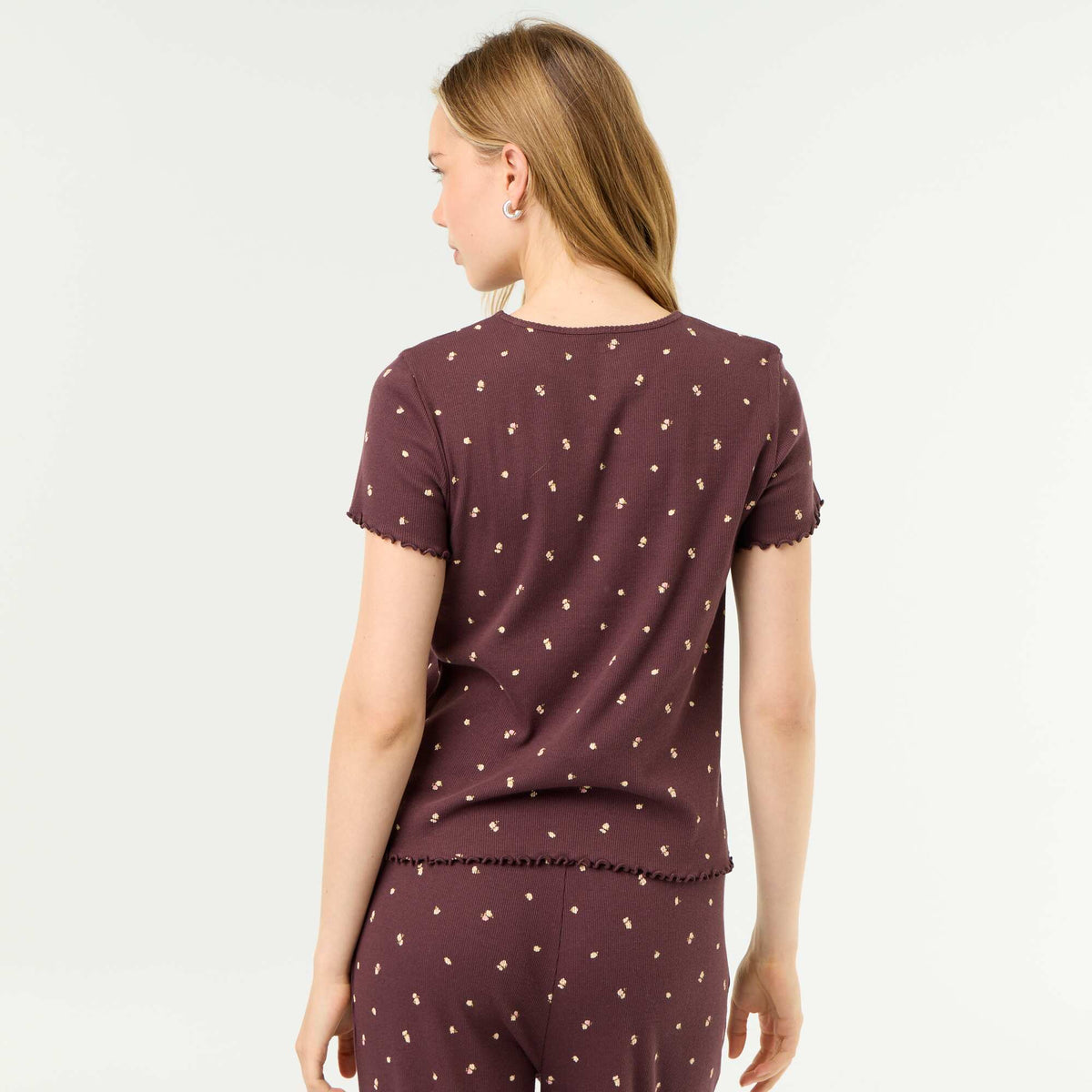 T-shirt de pyjama en maille côtelée ROUGE