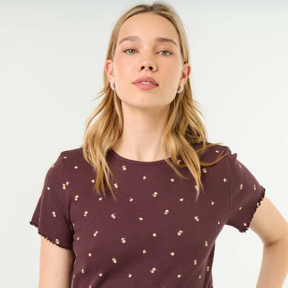 T-shirt de pyjama en maille côtelée ROUGE