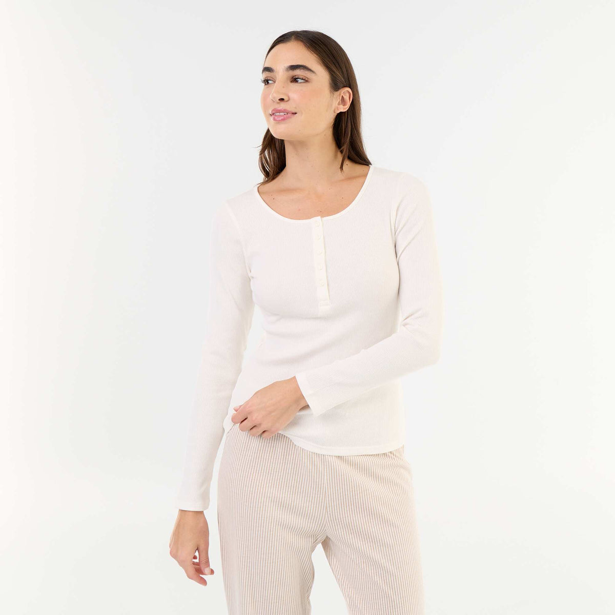 T-shirt de pyjama en maille côtelée BLANC