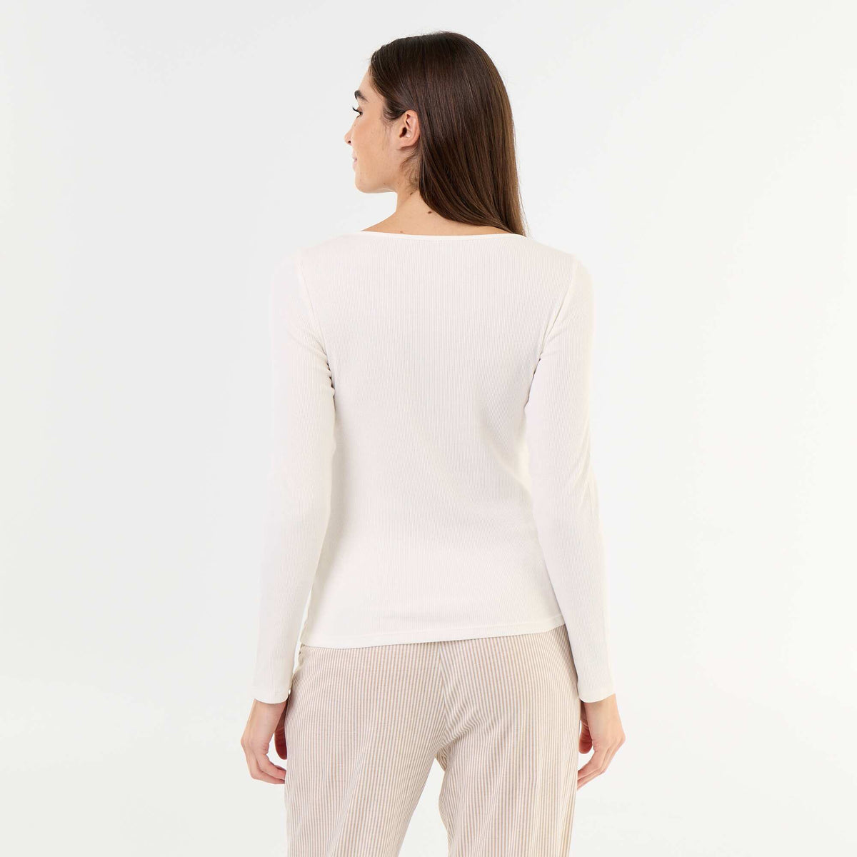 T-shirt de pyjama en maille côtelée BLANC