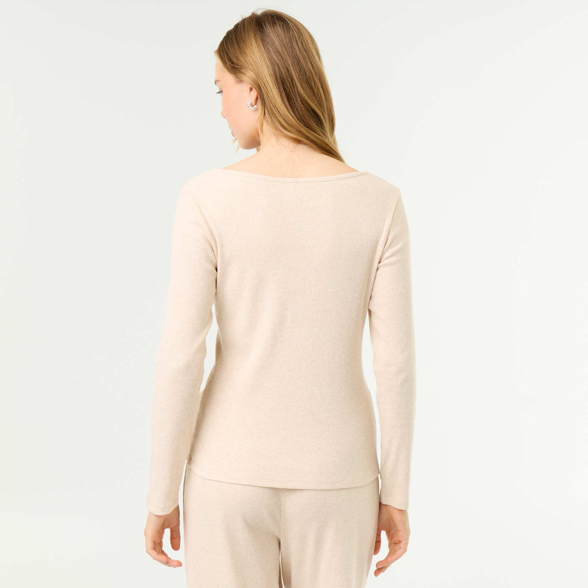 T-shirt de pyjama en maille côtelée BEIGE