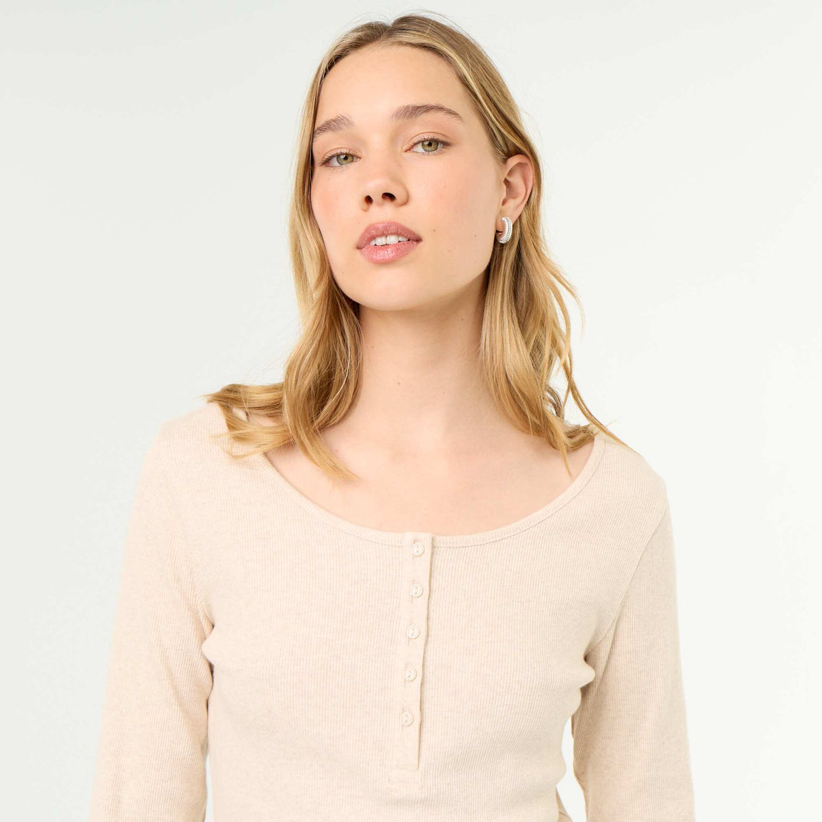 T-shirt de pyjama en maille côtelée BEIGE