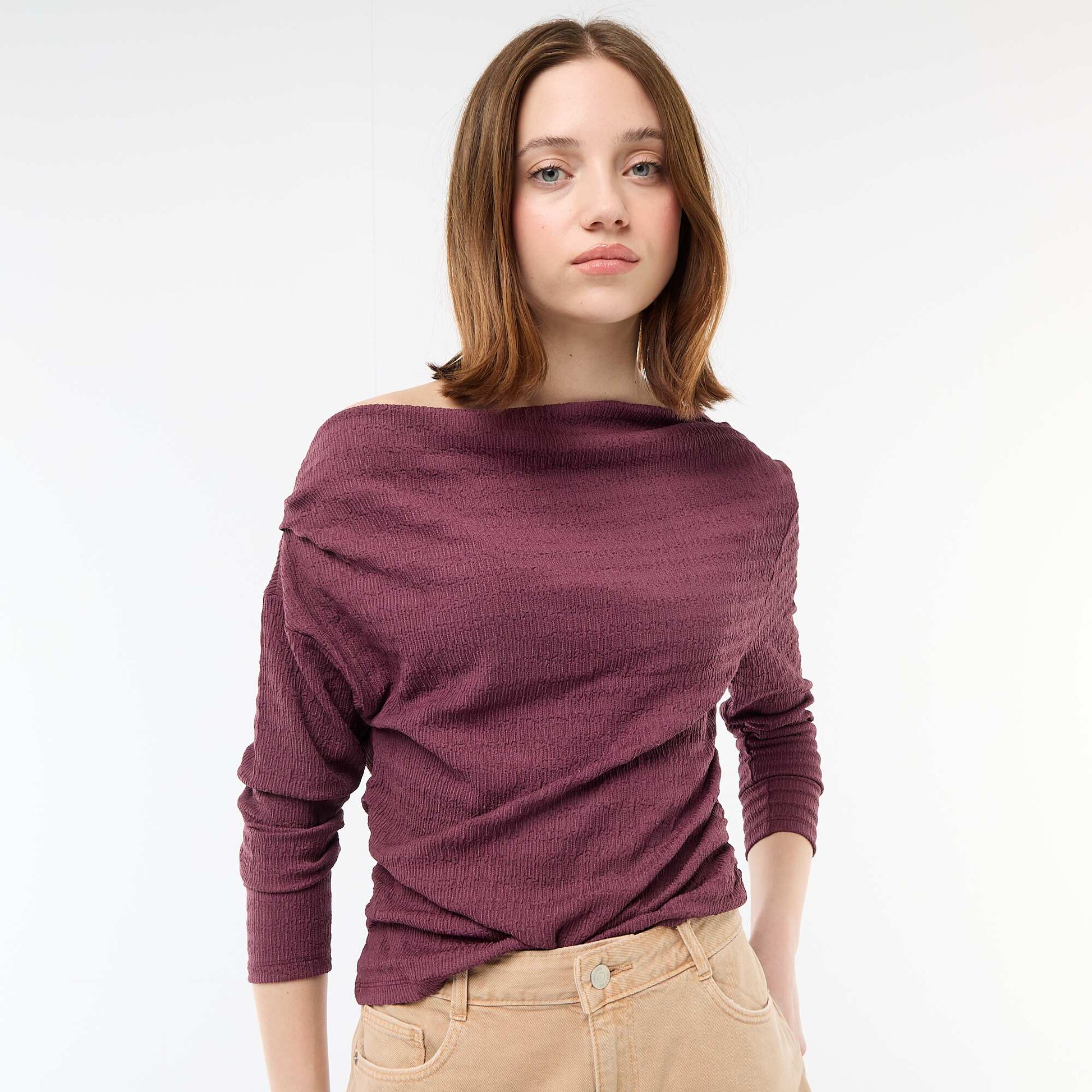 T-shirt manches longues en maille gaufrée VIOLET