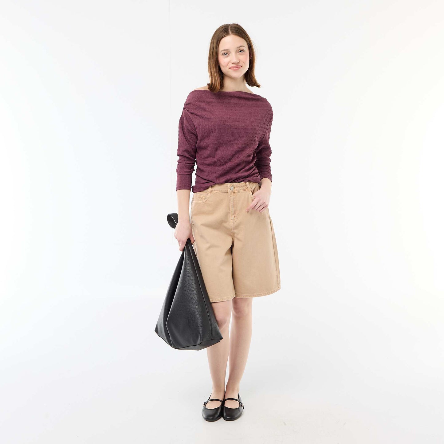 T-shirt manches longues en maille gaufrée VIOLET