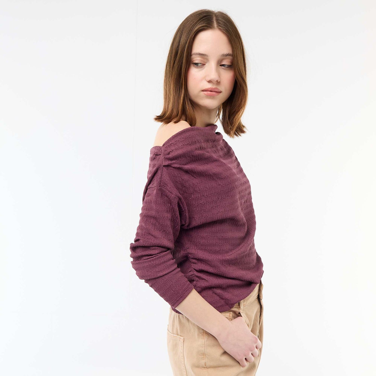 T-shirt manches longues en maille gaufrée VIOLET