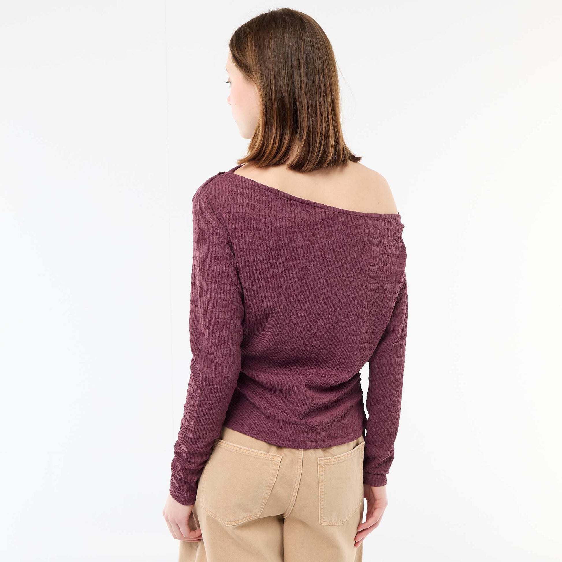 T-shirt manches longues en maille gaufrée VIOLET