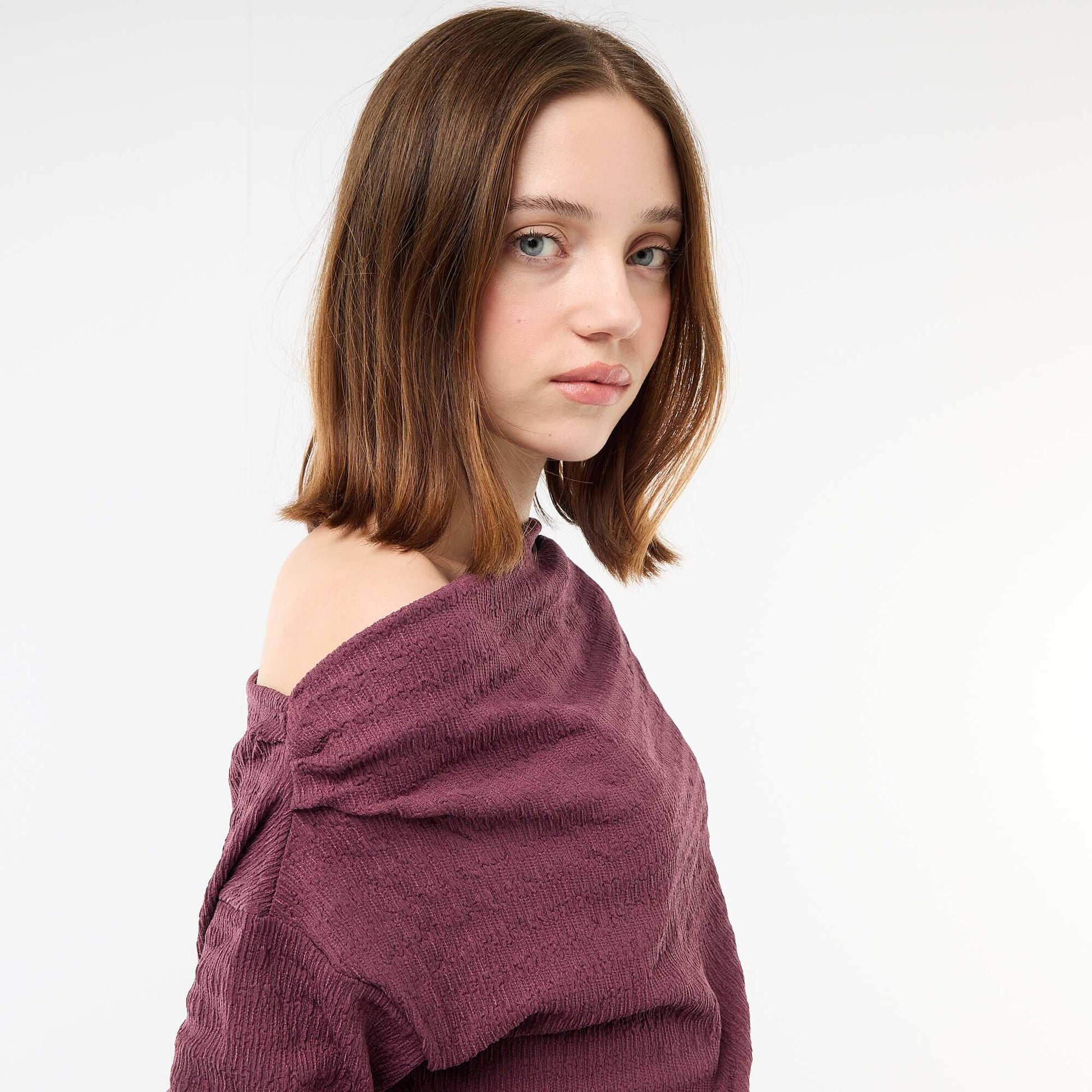 T-shirt manches longues en maille gaufrée VIOLET