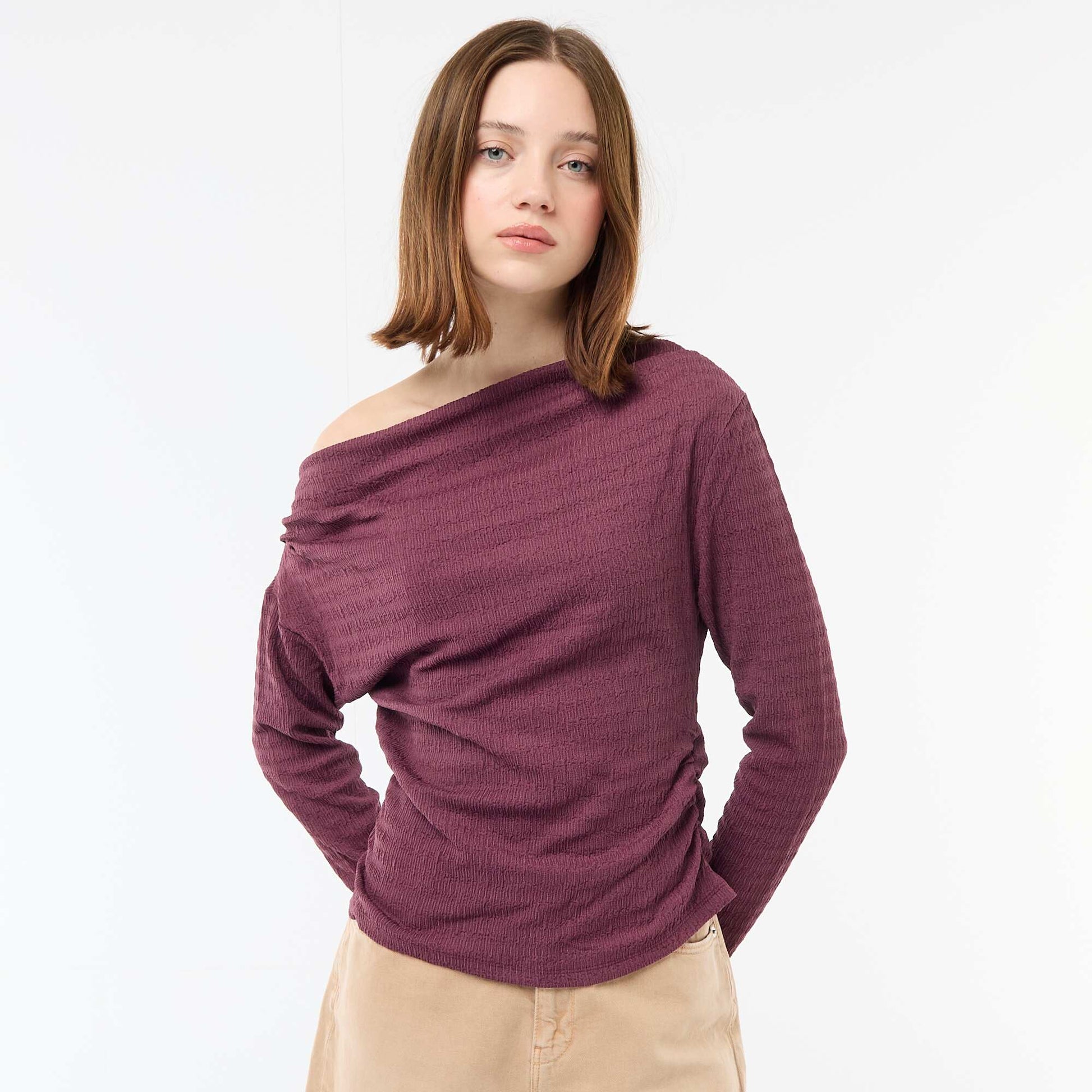 T-shirt manches longues en maille gaufrée VIOLET