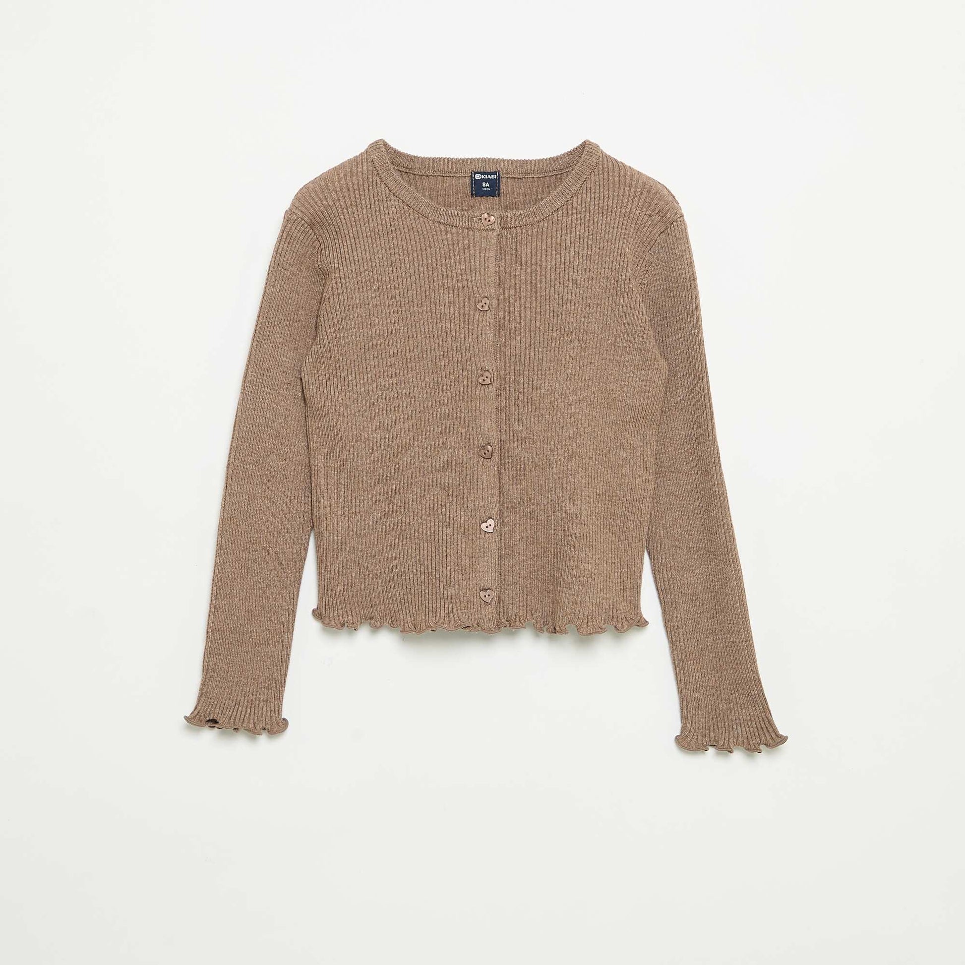Gilet en maille côtelée à manches longues BEIGE